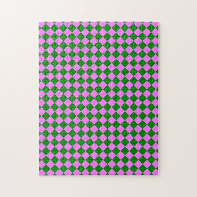 Pink Green Chequered Diamond Pattern Jigsaw Puzzle (Vertical)