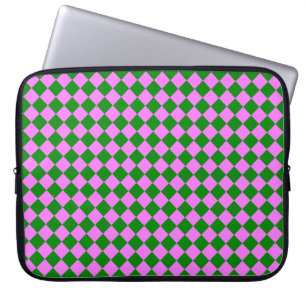 Pink Green Chequered Diamond Pattern Laptop Sleeve