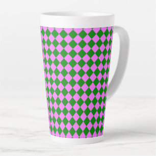 Pink Green Chequered Diamond Pattern Latte Mug