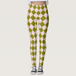 Pink Green Chequered Diamond Pattern  Leggings