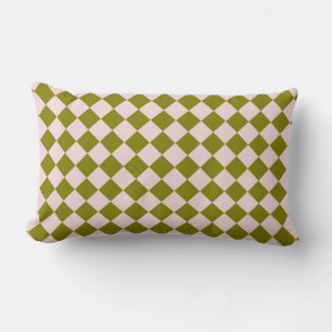 Pink Green Chequered Diamond Pattern  Lumbar Cushion
