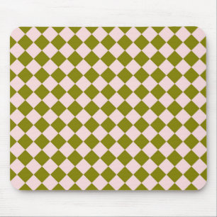 Pink Green Chequered Diamond Pattern Mouse Pad
