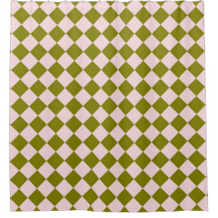 Pink Green Chequered Diamond Pattern  Shower Curtain