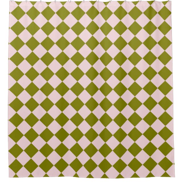 Pink Green Chequered Diamond Pattern  Shower Curtain (Front)