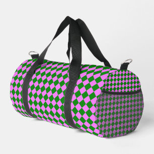 Pink Green Chequered Diamond Pattern Small Duffle Bag