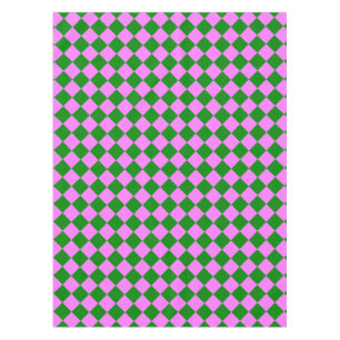 Pink Green Chequered Diamond Pattern Tablecloth