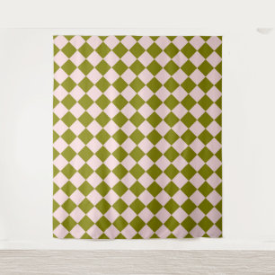 Pink Green Chequered Diamond Pattern Tapestry