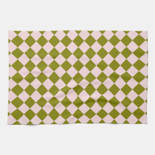 Pink Green Chequered Diamond Pattern Tea Towel