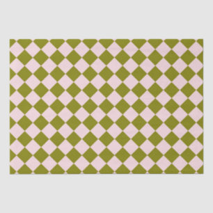 Pink Green Chequered Diamond Pattern Tissue Paper