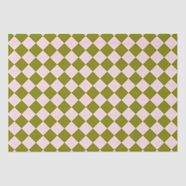 Pink Green Chequered Diamond Pattern Tissue Paper (Front)