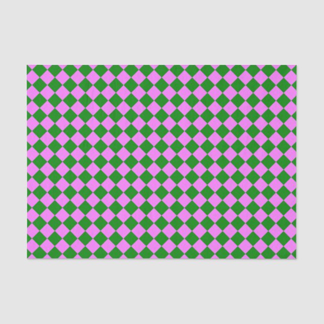Pink Green Chequered Diamond Pattern Tissue Paper (Front)