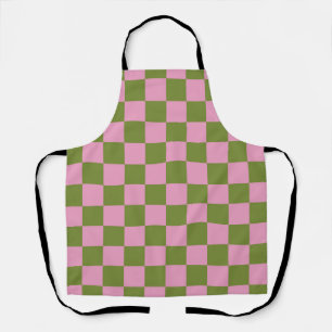 Pink Green Chequered Gingham Pattern Apron