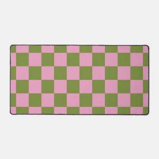 Pink Green Chequered Gingham Pattern Desk Mat