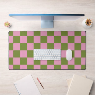 Pink Green Chequered Gingham Pattern Desk Mat