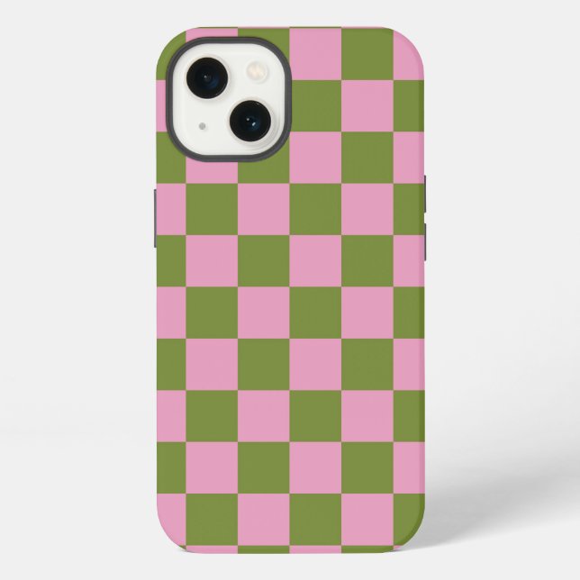 Pink Green Chequered Gingham Pattern iPhone Case (Back)