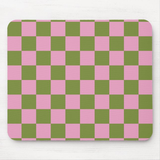 Pink Green Chequered Gingham Pattern Mouse Pad (Front)