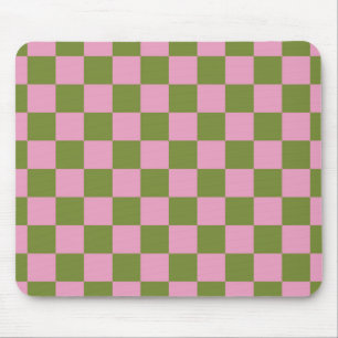 Pink Green Chequered Gingham Pattern Mouse Pad