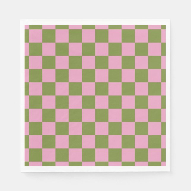 Pink Green Chequered Gingham Pattern Napkin (Front)