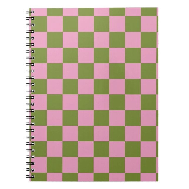 Pink Green Chequered Gingham Pattern Notebook (Front)