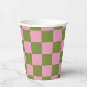 Pink Green Chequered Gingham Pattern Paper Cups
