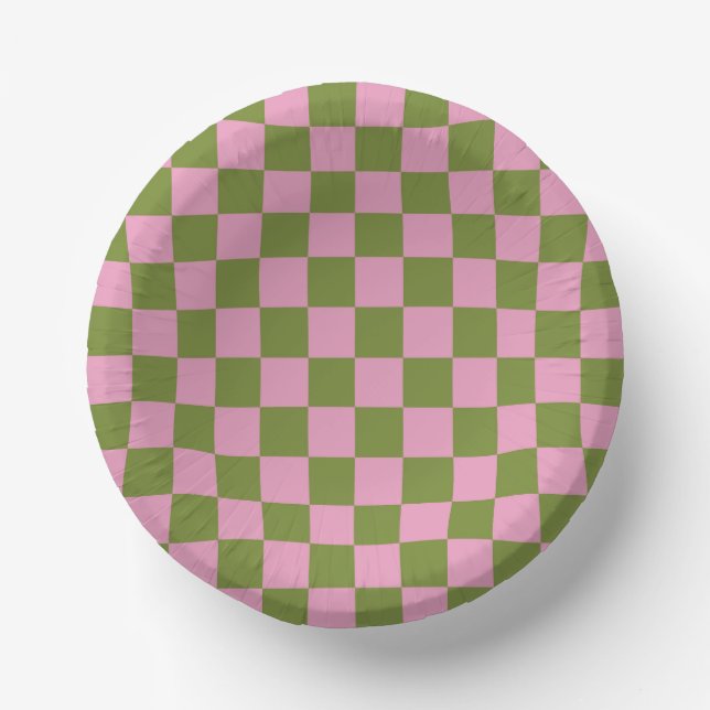 Pink Green Chequered Gingham Pattern Paper Plate (Front)