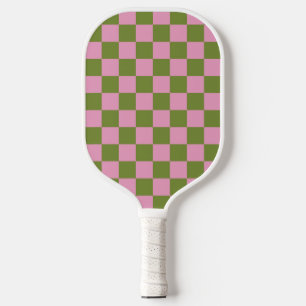 Pink Green Chequered Gingham Pattern Pickleball Paddle