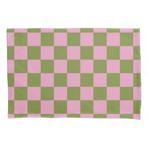 Pink Green Chequered Gingham Pattern Pillowcase