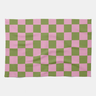 Pink Green Chequered Gingham Pattern Tea Towel