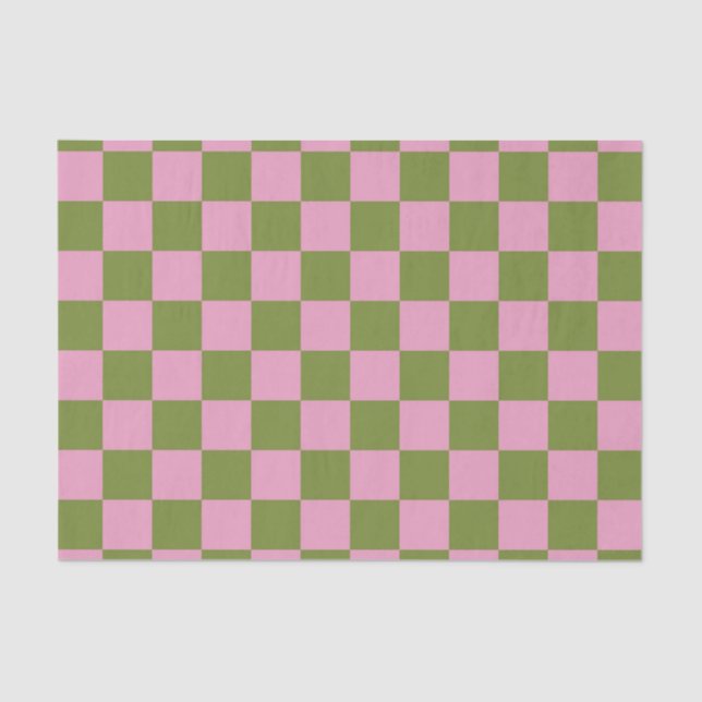 Pink Green Chequered Gingham Pattern Tissue Paper (Front)