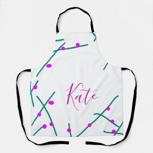 Pink green cherry tree name boho retro rustic bold apron