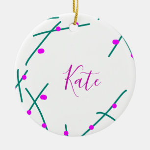Pink green cherry tree name boho retro rustic bold ceramic ornament