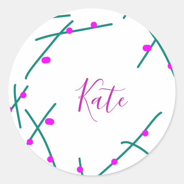 Pink green cherry tree name boho retro rustic bold classic round sticker (Front)