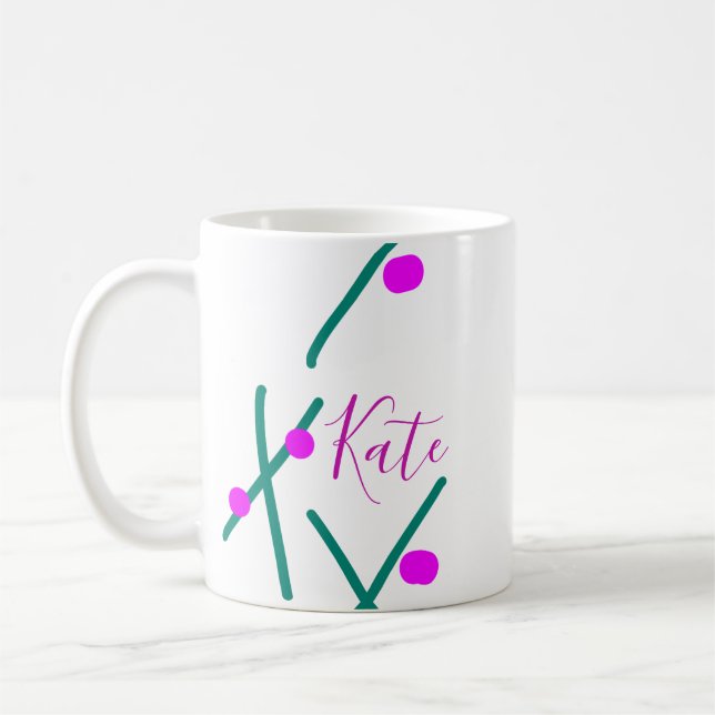 Pink green cherry tree name boho retro rustic bold coffee mug (Left)