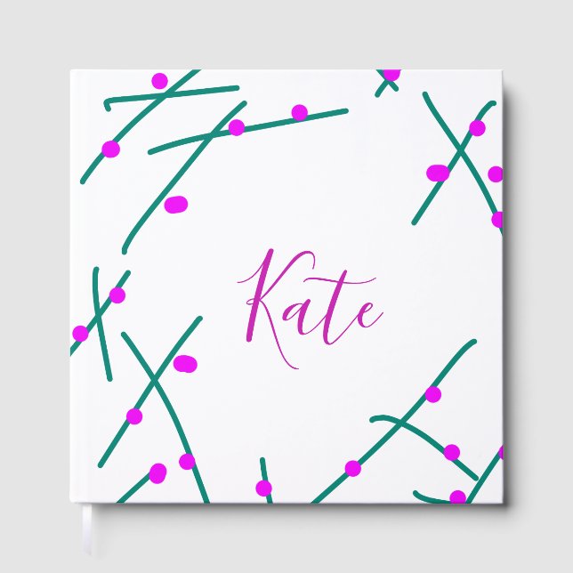 Pink green cherry tree name boho retro rustic bold guest book (Front)