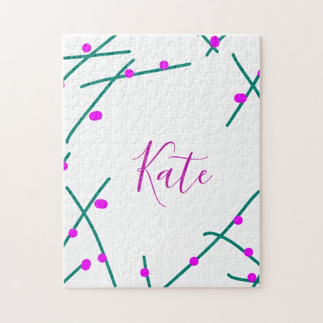 Pink green cherry tree name boho retro rustic bold jigsaw puzzle (Vertical)