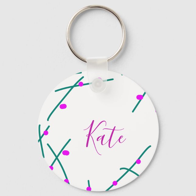 Pink green cherry tree name boho retro rustic bold key ring (Front)
