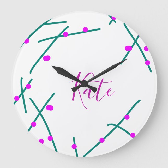Pink green cherry tree name boho retro rustic bold large clock (Front)