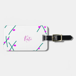 Pink green cherry tree name boho retro rustic bold luggage tag