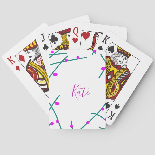 Pink green cherry tree name boho retro rustic bold playing cards (Back)