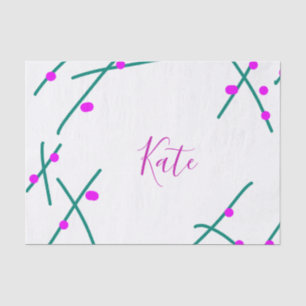 Pink green cherry tree name boho retro rustic bold tissue paper