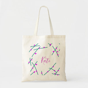Pink green cherry tree name boho retro rustic bold tote bag