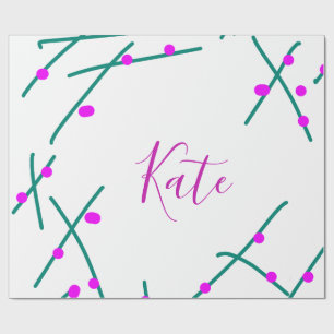 Pink green cherry tree name boho retro rustic bold wrapping paper