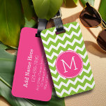 Pink & Green Chevron Pattern with Monogram Luggage Tag<br><div class="desc">Travel in style with a colourful design with an area for monograms. If you need to adjust the artwork or change the font,  you can click on the customise area. This will take you to the design tool where you can make many changes.</div>