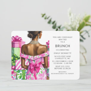 Pink Green Chic Bridal Shower African American Invitation