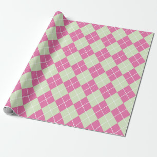 Pink Green Christmas Argyle Wrapping Paper
