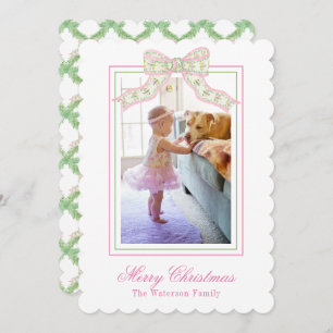 Pink & Green Christmas Butterfly Bow Photo Holiday Card