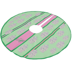 Pink Green Christmas Ginger Jar Jars Tree Skirt 