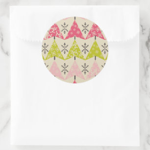 Pink & green Christmas trees Classic Round Sticker