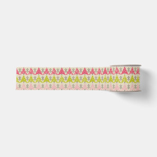 Pink & green Christmas trees Grosgrain Ribbon