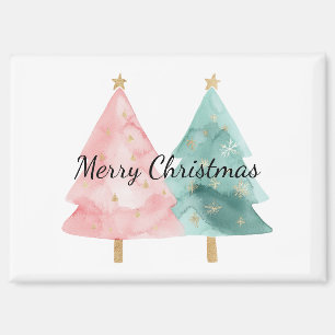 Pink Green Christmas Trees Magnet